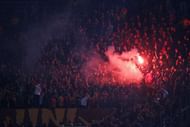 ROME, ITALY - FEBRUARY 25:  Galatasaray fans during the UEFA Europa League Round of 32 second leg match between Lazio and Galatasaray on February 25, 2016 in Rome, Italy.  (Photo by Paolo Bruno/Getty Images)